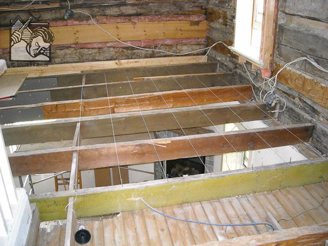 Levelling floor of log house