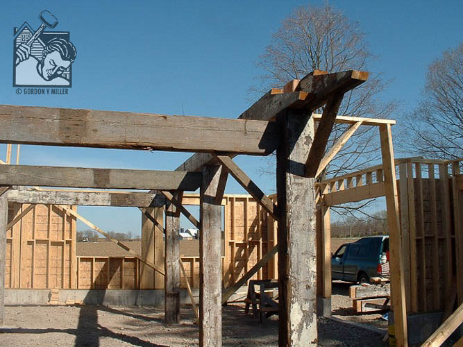 Two-ply laminated fir built-up-beam atop Bents with scarf-joints